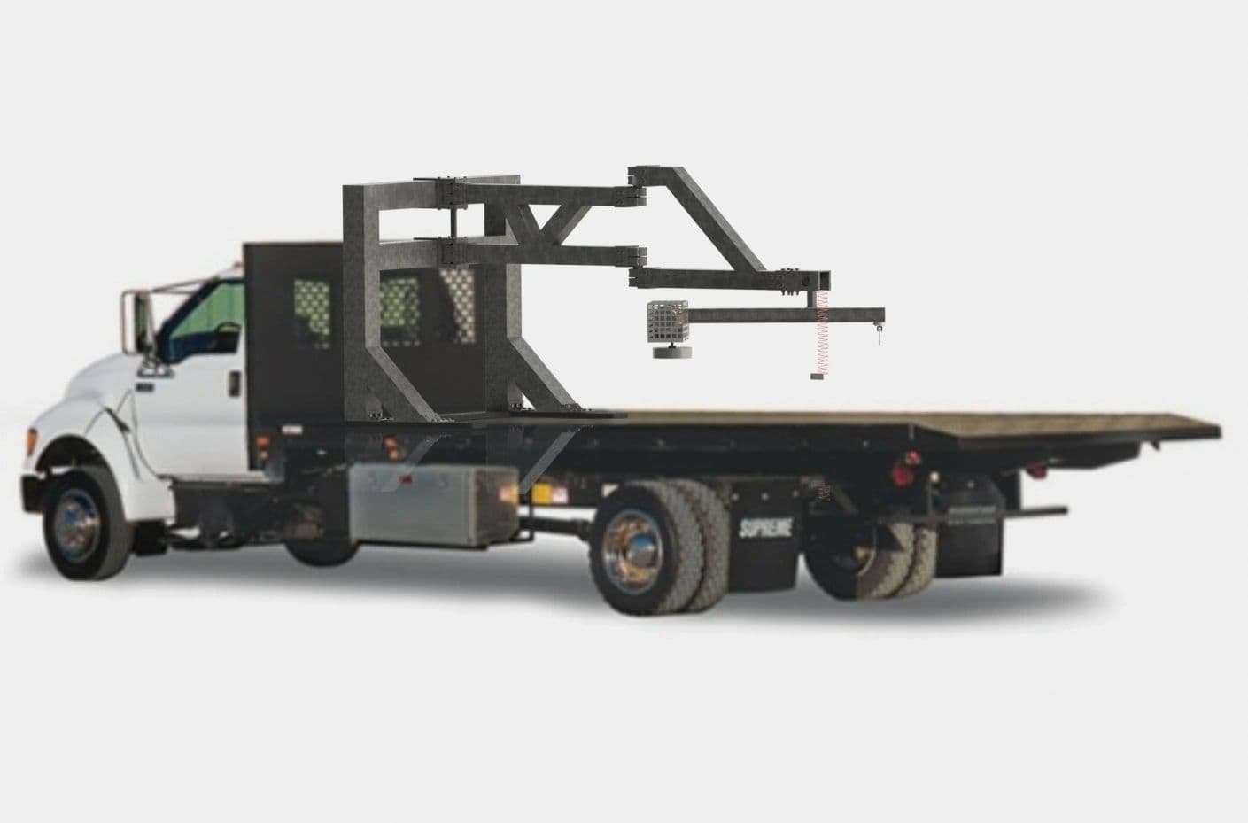 Full system CAD render — truck-mounted load balancing arm