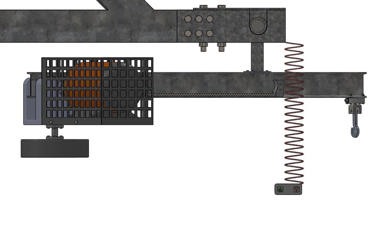 Horizontal arm detail — carriage and spring counterbalance