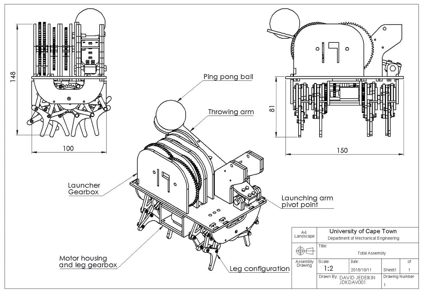 UCT engineering drawing — full assembly with dimensions